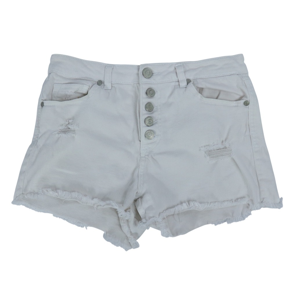 Refuge‎ White Denim Shorts Distressed Cut Off Raw Hem Button Fly Size 8